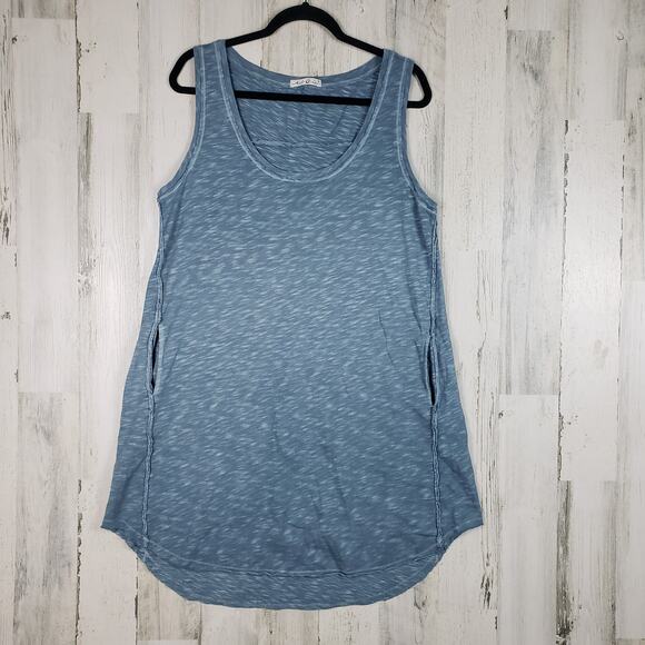 NWOT Mod-O-Doc Blue Distressed Knit Tank Mini Sleeveless Dress Women's - Picture 1 of 12